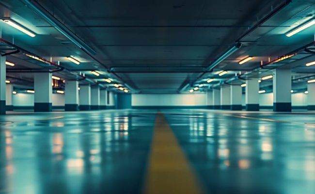 Private parking place interior Residential garage indoor with lift Nobody : Generative AI